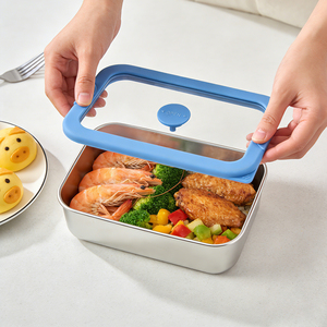 Rectangle Stackable Leak Proof With Glass Lid Bpa Free Single <b>Compartment</b> Stainless Steel Food Storage Container - Product Image 4