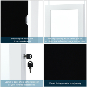 Armoire à bijoux miroir à fixer sur porte avec éclairage LED, organisateur de rangement en plastique 10-20 L pour bijoux - Product Image 5