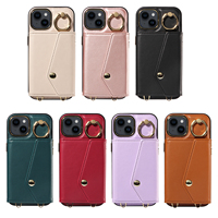 Étui de téléphone portable à bandoulière en accordéon pour iPhone 15, portefeuille 7 cartes, blocage RFID, support anneau antichoc, protection 360°