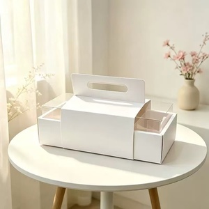Boîte à gâteau rectangulaire rouge et rose, longue, pour gâteau roulé, cupcakes, biscuits, pâtisseries, emballage à emporter pour boulangerie avec couvercle transparent et poignée - Product Image 6