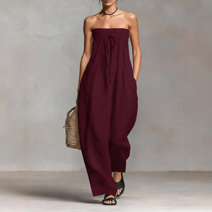 Dropshipping Shopify, Mono de Talla Grande para Mujer, sin Tirantes, Estilo Tubo, Pierna Ancha, Color Sólido, Casual, Verano - Product Image 3