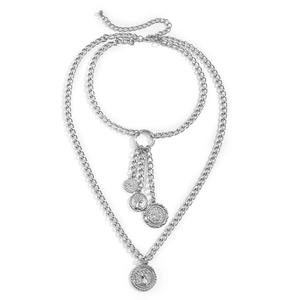 Collier Multicouche Géométrique avec Pendentif Pièce de Monnaie, Style Européen et Américain, pour Femme, Idéal Soirée, Or, Argent, Zinc - Product Image 5