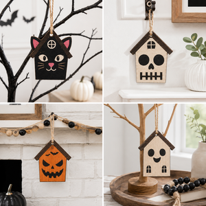 House Shaped <b>Wooden</b> Halloween Ornaments Pumpkin Frankenstein Ghost Skull Black <b>Cat</b> Monster Face Spooky <b>Tree</b> Hanging Party Decor - Product Image 2