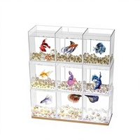 Aquarium Moderne Lumineux pour Poissons Betta, Petit Récipient Carré en Plastique et Verre pour Poissons Ornementaux d'Intérieur