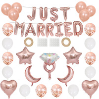 Kit de ballons en latex et en aluminium avec motifs Lune Argentée, Étoile, Bague Diamant et 'Just Married' pour la décoration de toile de fond de fête nuptiale