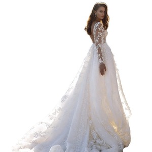 White Lace Appliqu V-Neck Mermaid Wedding Dress Empire Waist Backless Vintage Bridal Gown - Product Image 5