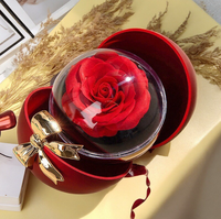 Nouvel arrivage Saint-Valentin : Boîte à fleurs circulaire avec fleurs de savon, bague, collier et boucles d'oreilles, idéale pour offrir en cadeau