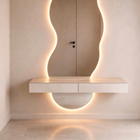 Meuble-lavabo mural en bois cannelé, meuble de toilette suspendu à un seul tiroir pour salon, chambre et salle de bain