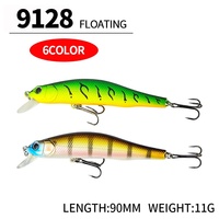 Leurre Artificiel Flottant Mino en Acier Inoxydable Imprimé 90mm/11g avec Hameçons pour Pêche en Ruisseau et Eau Douce, Leurre Bionique Luya