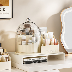 <b>Makeup</b> Organizer With Rotating Brush Holder Transparent Compartmentalized Storage For Desktop <b>Dressing</b> <b>Table</b> - Product Image 4