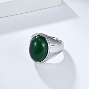 European American Trendy <b>Titanium</b> Steel <b>Ring</b> Oval Natural Stone Inlay Unisex Fashion Jewelry Gift Index Finger <b>Ring</b> - Product Image 4