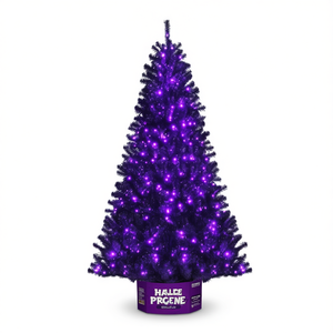 Albero di Natale Artificiale Halce Prgne con Luci LED Viola, Pezzo Singolo in Vaso di Plastica, Albero Decorativo per le Festività - Product Image 1