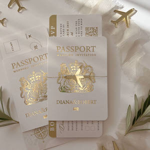 Invitation de mariage à destination de passeport personnalisée en blanc avec étiquettes d'avion en acrylique miroir pour carte d'embarquement - Product Image 2