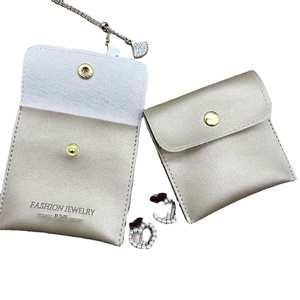 Custom Snap Gold <b>Leather</b> Jewelry Pouch with Button, Jewelry Pouch Packaging for Earring, Necklace, <b>Bracelet</b> - Product Image 1