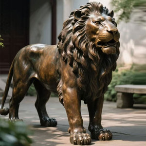 Grande Sculpture d'Animal en Métal pour Extérieur, Grandes Sculptures de Lion en Bronze, Statues d'Entrée en Cuivre et Laiton, Statue de Lion - Product Image 5