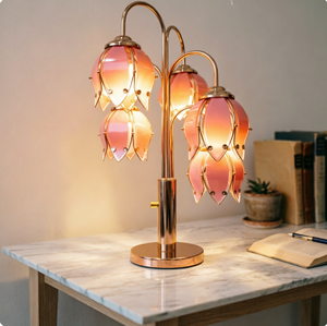 Lampe de table moderne flexible en forme de fleur rose, support doré incurvé, verre teinté en forme de tulipe, E26 DC LED, lampe de chevet à intensité variable pour chambre à coucher - Product Image 6