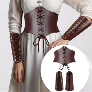 Cintura corsetto elastico in <span class=keywords><strong>ecopelle</strong></span> guanto braccialetto da donna Halloween medievale rinascimentale pirata vichia guerriero Cosplay - Product Image 1