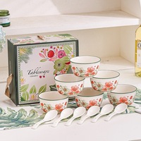 Vaisselle en céramique florale coffret cadeau bol jetable cuillère souvenir pour événements transfrontaliers petit bol en gros