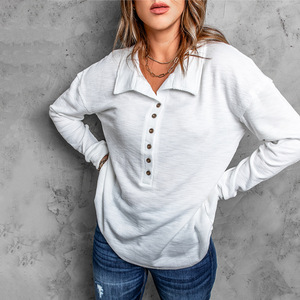 Pull tricoté décontracté pour femme grande taille, à manches longues, col à revers boutonné, couleur unie, collection automne-hiver, idéal pour le dropshipping Shopify - Product Image 6