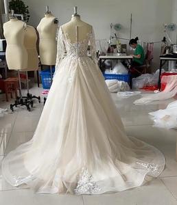 Vestido de Novia Personalizado 2024 con Foto Real, Cuello Redondo Modesto, <span class=keywords><strong>Manga</strong></span> Larga, Adornado con Perlas, Elegante y Encantador, con Encaje y Escote Corazón - Product Image 6