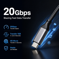Câble USB C vers USB C 240W, transfert de données 20 Gbps, gaine en nylon tressé, coque en alliage d'aluminium, cordon de charge rapide 0,3 m/0,5 m/1 m, ordinateur