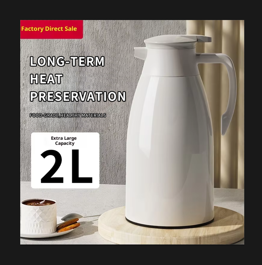Air Pressure Double Wall Vacuum Flask Thermos 2L Large Capacity 24-36 Hours Thermal Insulation Portable Hand Grip Food-grade PP view 2