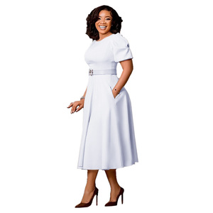 Abiti estivi di alta qualità D3320 da <span class=keywords><strong>donna</strong></span>, casual, con maniche a sbuffo, linea ad A, vita alta, abiti africani bianchi per <span class=keywords><strong>donna</strong></span>. - Product Image 2