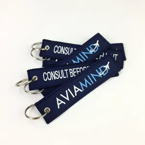 Custom Logo Machine Embroidery key tag Fabric Airplane Keychain for Before Flight