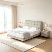 Lit en fer rembourré en cuir noir moderne, confortable et abordable, avec rangement, taille King/Queen, cadre en bois assemblé, chambre à coucher V638, garantie 1 an
