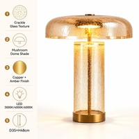 Lampe de table en verre craquelé de luxe, abat-jour en forme de champignon, base en cuivre, lumière LED chaude, pour chevet, chambre, salon, hôtel