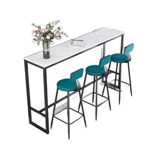 Table de bar avec plateau en marbre et structure dorée, haute et longue, pour bar ou balcon - Product Image 5