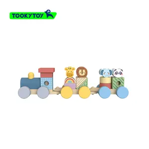 Three-section Train Building Block Toy Children's Color Animal Shape Cognition Wooden Drag Educational Toy