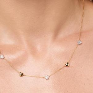 مجوهرات نسائية مرصعة بالزركونيا المكعّب بخمسة قلب قلادة من الفضة الإسترلينية المطلية بالذهب - Product Image 4