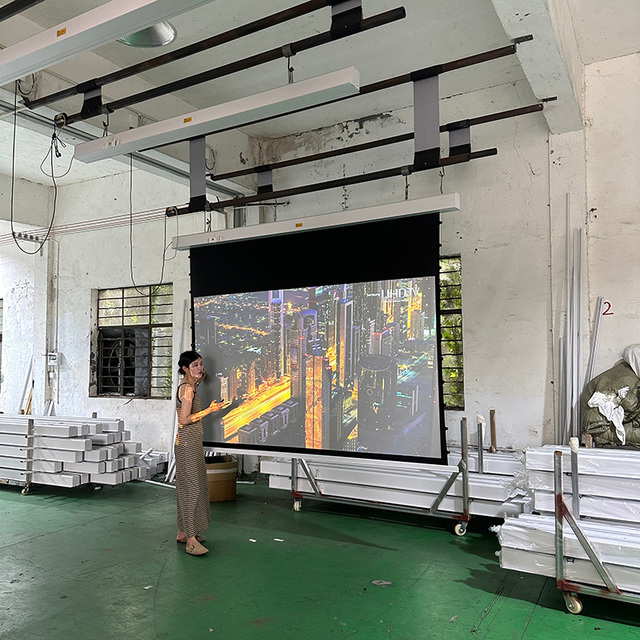 Factory Price 133" ALR Ceiling Screen 4K Motorized Hidden Drop Down Smart Remote Custom Design With Professional Home Cinema