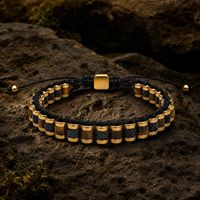Bracelet pour homme de haute qualité, style motard, en hématite plaqué or, fait main, avec pierre naturelle et corde cirée tressée, réglable