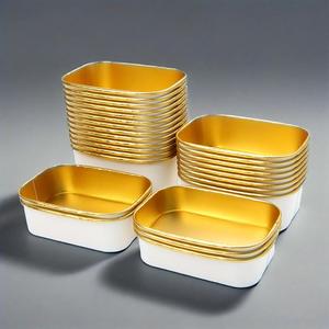 Bol à salade en feuille d'or bol jetable 500ml 650ml 750ml boîte de récipient alimentaire bol en papier jetable rectangulaire avec couvercle - Product Image 1