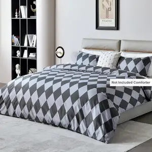 Set tempat tidur gaya geometris, penutup kasur desain bentuk gelombang, set seprai tempat tidur