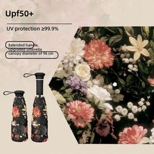 Paraguas Portátil con Estampado Floral, Protección UV, 96 cm de Diámetro Abierto, Seis Varillas, Mango Retráctil de Cinco Pliegues y Correa Ancha - Product Image 2