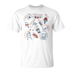 T-shirt Doodle del 4 luglio da donna, a maniche corte, girocollo, con stampa digitale patriottica e femminista, per attività promozionali per adulti - Product Image 1