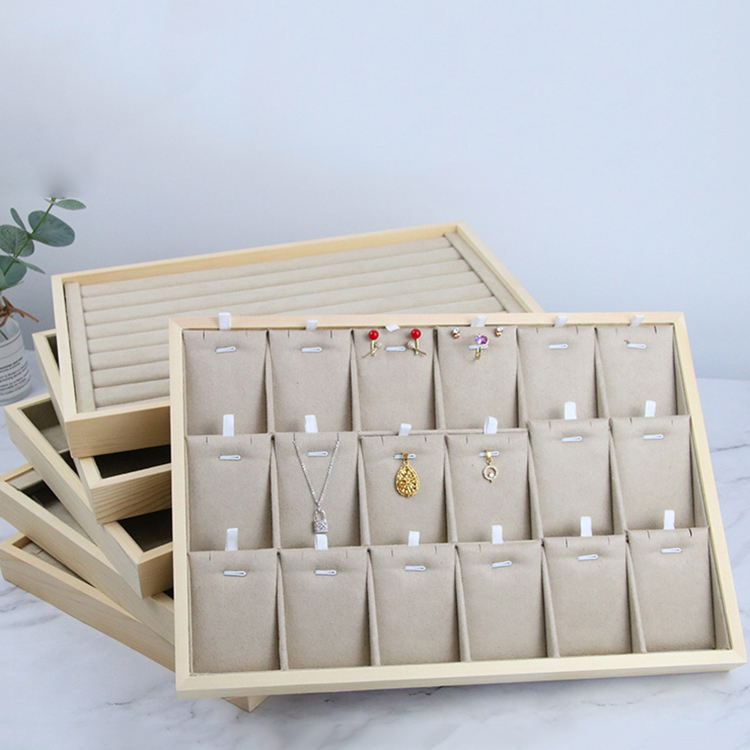 GLAMPKG Wooden Jewelry Display Tray Velvet