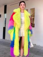 Manteau de luxe en vraie fourrure de mouton tibétain vert néon arc-en-ciel pour femme, longue veste en fourrure de mouton de Mongolie bouclée, véritable fourrure brunée