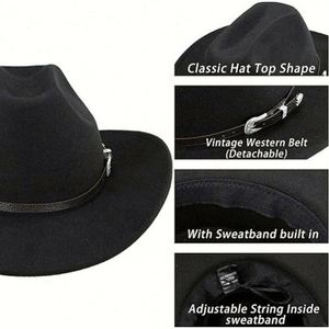 Sombrero Vaquero Occidental Retro de Estilo Nuevo, Sombreros Fedora de Ala Ancha para Hombre, Sombreros Fedora de Fieltro de Lana Personalizados al por Mayor con Logotipo - Product Image 5