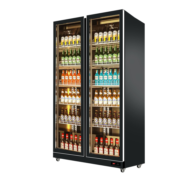 New Modern Full Screen LED Light Vertical Bar Display Refrigerator Supermarket Shopping Full Screen Beverage Viewing Glass Door