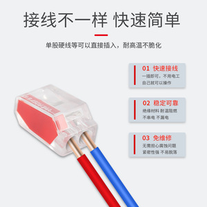 Wtrees Pct-252 Quick Connect Terminal Block 2 Pole 2.5mm <b>Push</b> In Spring Type Wire Connector - Product Image 2