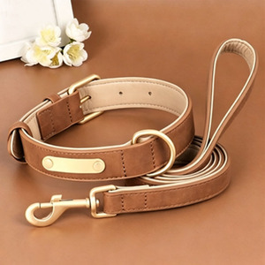 Soft Suede Double Layer PU Dog Collar Modern Comfortable Anti-Choke Neck Collar for Small Dogs & Cats with Gold Buckle - Product Image 4