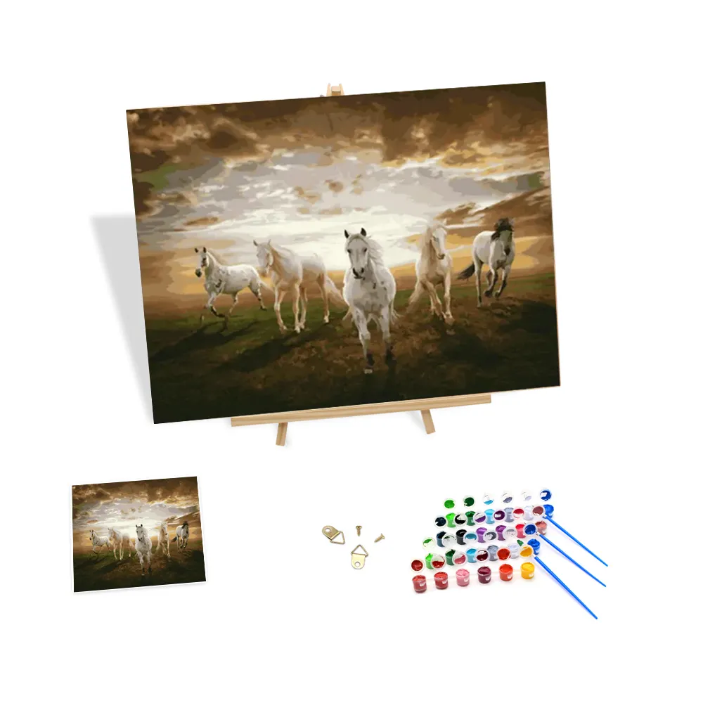 Pintura al óleo 3D por números a la venta al galope caballos blancos Animal Diy lienzo pintura por números arte moderno al por mayor