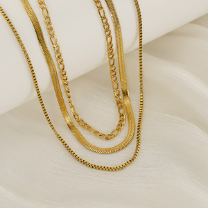 Fashion Layered Gold Chain Necklace Multi Layer Snake Bone Box Chain For Women Geometric Design ZN1013G - Product Image 4