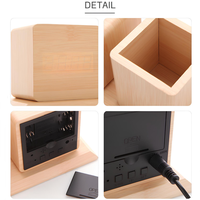 Reloj de Escritorio Multifuncional de MDF+PVC con Calendario, Portaplumas, Pantalla LED Digital, Alarma y Temperatura