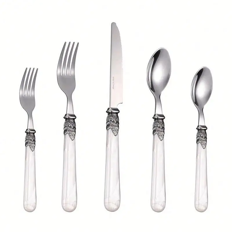 20 Pcs रेट्रो विंटेज प्लास्टिक संभाल चम्मच कांटा चाकू रजत कटलरी सेट/flatware/tableware