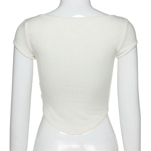 T-shirts transparents blancs pour femmes, mode streetwear d'été, boutons féminins, crop <span class=keywords><strong>top</strong></span> sexy uni - Product Image 4